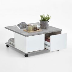   FMD betonszürke-magasfényű fehér mozgatható dohányzóasztal 70x70x35,5 (428800)