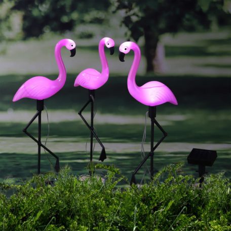 HI 3 db flamingó alakú napelemes LED-es kerti kitűzőkaró (423908)