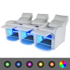 LED 3 személyes műbőr dönthető támlájú fotel fehér