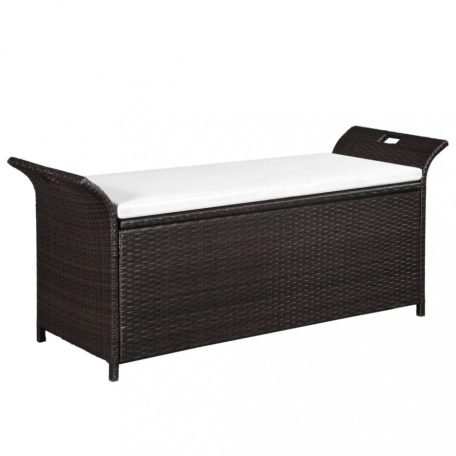 Barna polyrattan tárolópad párnával 138 cm (44182)