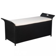 Fekete polyrattan tárolópad párnával 138 cm (44183)