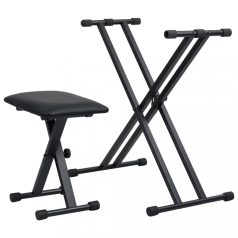   Fekete dupla merevítésű billentyűzetállvány és szék (70097)