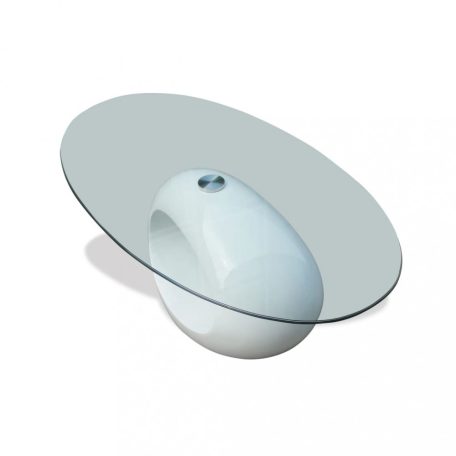 Magasfényű fehér dohányzóasztal ovális üveglappal  (240318)