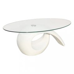   Magasfényű fehér dohányzóasztal ovális üveglappal  (240431)