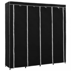   Fekete ruhásszekrény 4 tárolórekesszel 175 x 45 x 170 cm (282445)