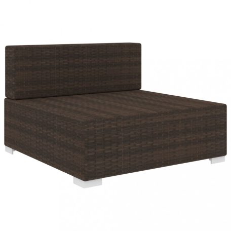 1 db barna polyrattan moduláris középső kanapé párnákkal (46793)
