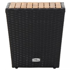   Fekete polyrattan és tömör akácfa teázóasztal 41,5x41,5x43 cm (46197)