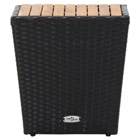 Fekete polyrattan és tömör akácfa teázóasztal 41,5x41,5x43 cm (46197)