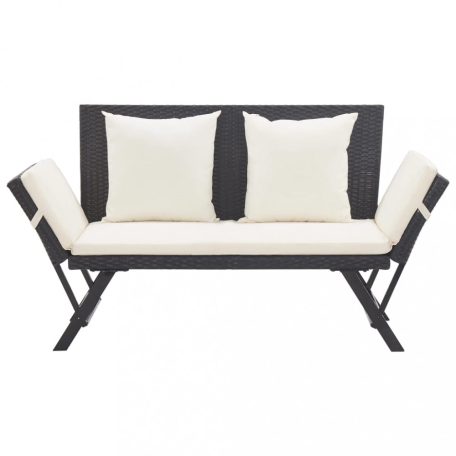 Fekete polyrattan kerti pad párnákkal 176 cm (46230)