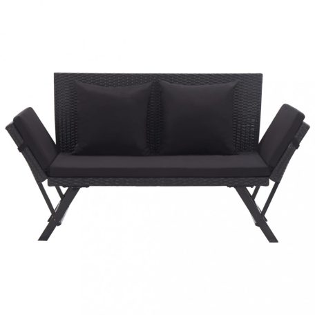 Fekete polyrattan kerti pad párnákkal 176 cm (46233)