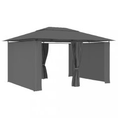   Antracitszürke kerti pavilon függönyökkel 4 x 3 m (47960)