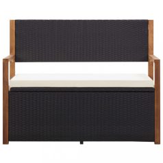   Fekete polyrattan és tömör akácfa tárolópad 115 cm (46010)