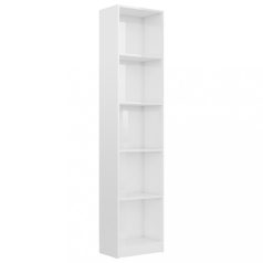   5-szintes magasfényű fehér forgácslap könyvszekrény 40x24x175cm (800852)