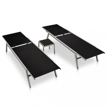 2 db fekete acél és textilén napozóágy asztallal (48012)