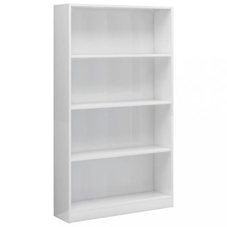 4-szintes fényes fehér forgácslap könyvszekrény 80x24x142 cm (800915)