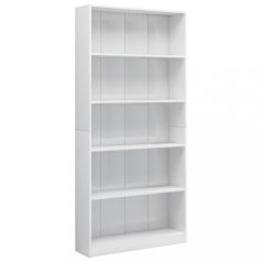   5-szintes magasfényű fehér forgácslap könyvszekrény 80x24x175cm (800924)