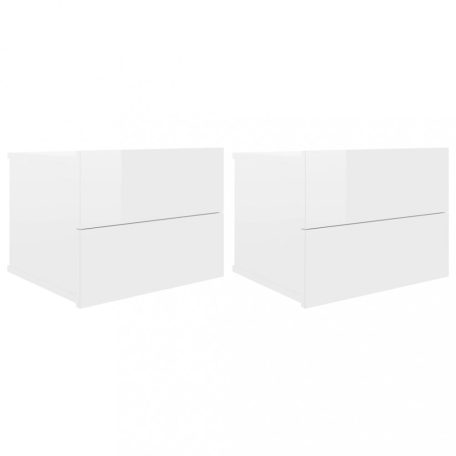 2 db magasfényű fehér forgácslap éjjeliszekrény 40 x 30 x 30 cm (801066)