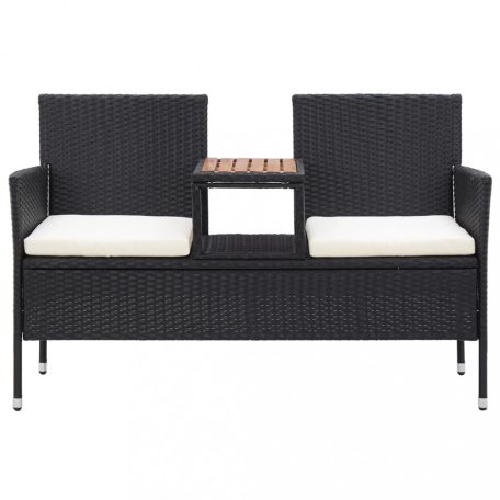 2 személyes fekete polyrattan kerti pad teázóasztallal 143 cm (46146)