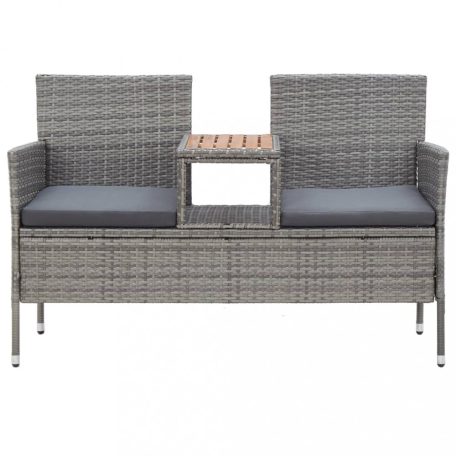 Kétszemélyes szürke polyrattan kerti pad teázóasztallal 143 cm (46147)