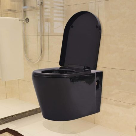 Fekete falra szerelhető kerámia WC rejtett öblítőtartállyal (3054477)