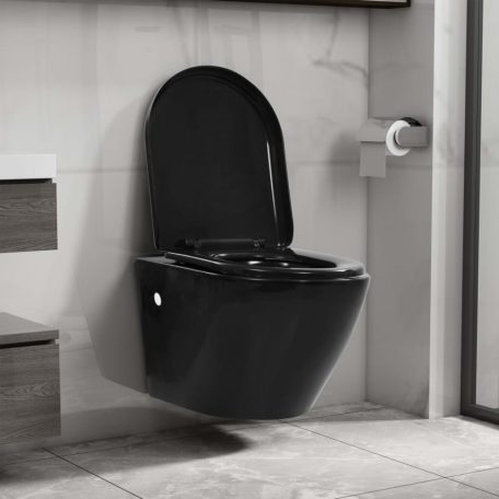 Fekete falra szerelhető kerámia WC rejtett öblítőtartállyal (3054478)