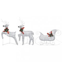  Ezüst rénszarvas & szán kültéri karácsonyi dekoráció 60 LED-del (289978)