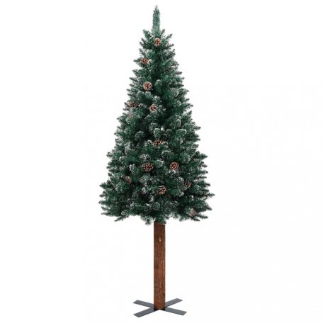 Zöld vékony PVC karácsonyfa valódi fával és fehér hóval 150 cm (320960)