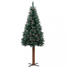   Zöld vékony PVC karácsonyfa valódi fával és fehér hóval 180 cm (320961)