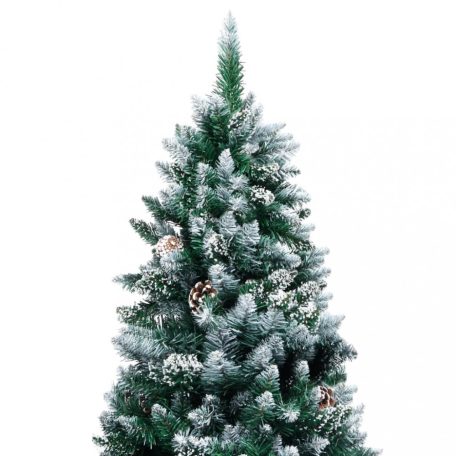 Műkarácsonyfa fenyőtobozokkal és fehér hóval 210 cm (321017)