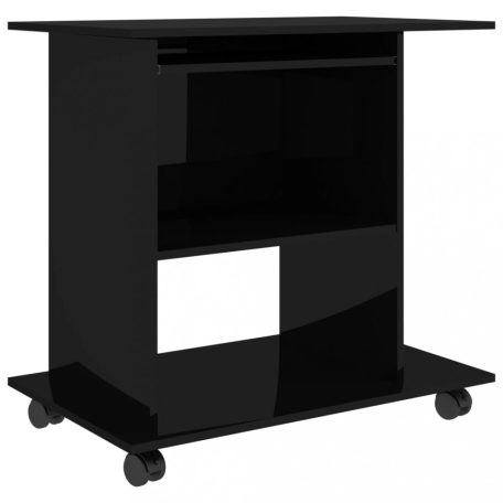 Magasfényű fekete forgácslap számítógépasztal 80 x 50 x 75 cm (802901)