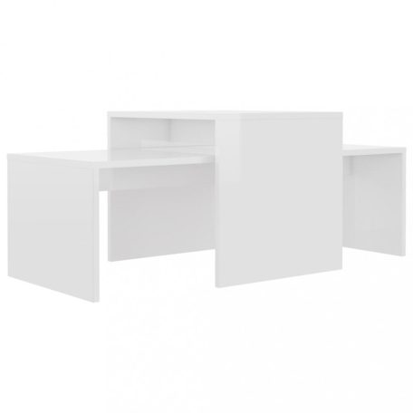 Magasfényű fehér forgácslap dohányzóasztal szett 100x48x40 cm (802918)