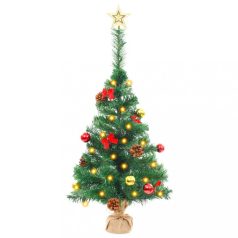   Zöld műkarácsonyfa díszekkel és LED-fényekkel 64 cm (321505)