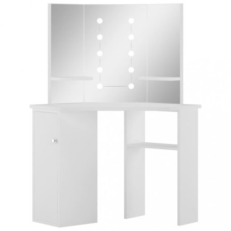 Fehér sarok-fésülködőasztal LED-izzókkal (288450)