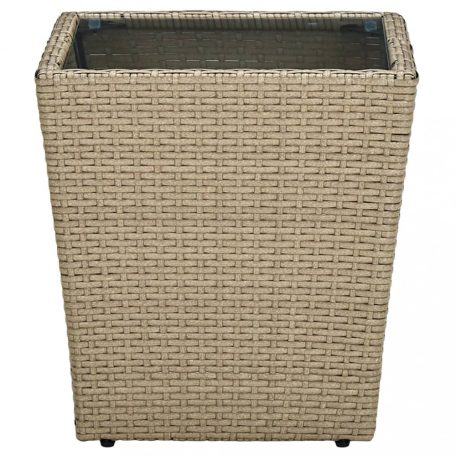 Bézs polyrattan és edzett üveg dohányzóasztal 41,5x41,5x44 cm (310557)