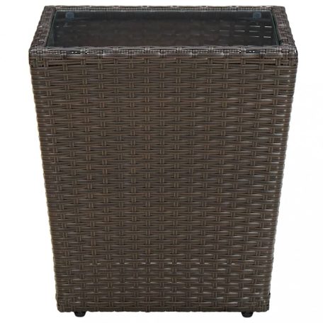 Barna polyrattan és edzett üveg dohányzóasztal 41,5x41,5x44 cm (310558)