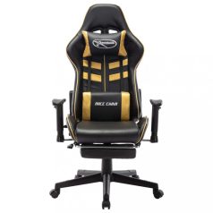   Fekete és aranyszínű műbőr gamer szék lábtámasszal (20512)