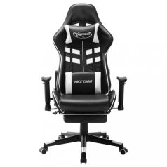 Fekete és fehér műbőr gamer szék lábtámasszal (20515)