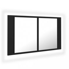   Fekete akril LED-es tükrös fürdőszobaszekrény 80x12x45 cm (804965)