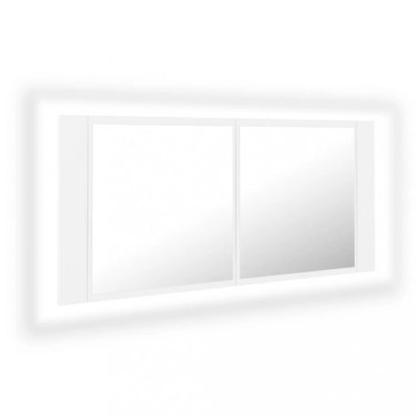 Fehér akril LED-es fürdőszobaszekrény tükörrel 100 x 12 x 45 cm (804980)