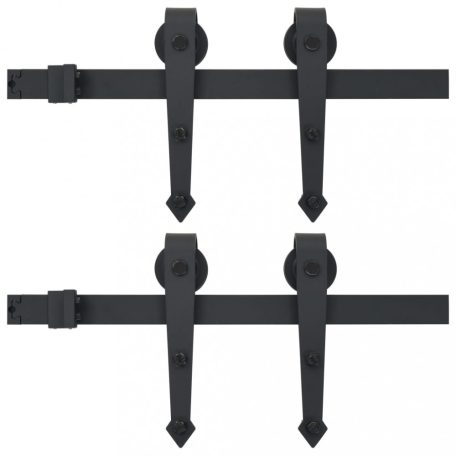2 darabos fekete acél tolóajtó-szerelvényszett 200 cm