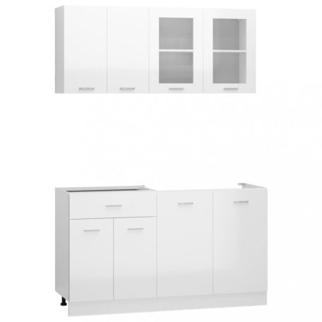 4 részes magasfényű fehér forgácslap konyhai szekrénygarnitúra (3067660)