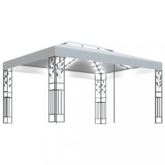   Fehér dupla tetős pavilon LED fényfüzérrel 3 x 4 m (3070298)