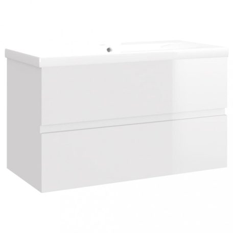 Magasfényű fehér forgácslap mosdószekrény beépített mosdóval (3071555)