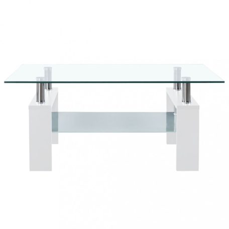 Fehér-átlátszó edzett üveg dohányzóasztal 95 x 55 x 40 cm (330304)