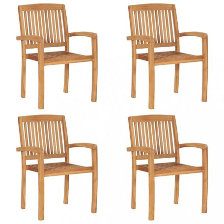 4 db rakásolható tömör tíkfa kerti szék párnákkal (3073222)