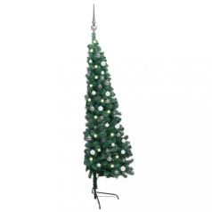   Zöld fél műkarácsonyfa LED-fényekkel és gömbszettel 150 cm (3077650)