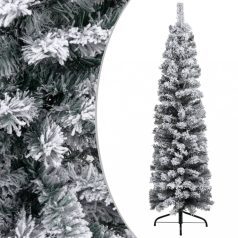   Zöld vékony karácsonyfa LED-ekkel, gömbszettel, hóval 120 cm (3077855)