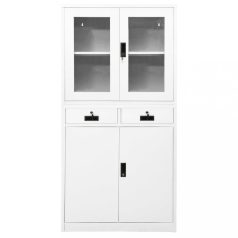   Fehér acél és edzett üveg irodai szekrény 90 x 40 x 180 cm (336421)