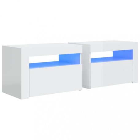 2 db magasfényű fehér éjjeliszekrény LED-ekkel 60 x 35 x 40 cm (3080740)
