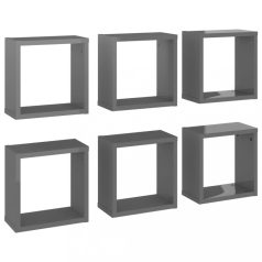   6 db magasfényű szürke fali kockapolc 30 x 15 x 30 cm (807024)